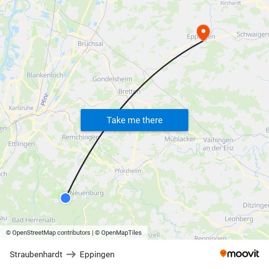 Straubenhardt to Eppingen map