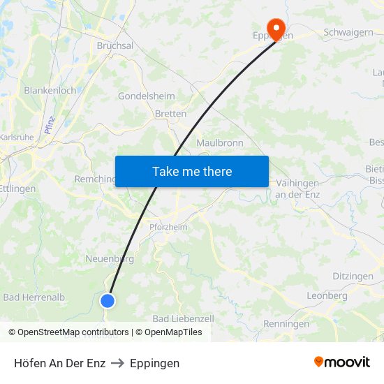 Höfen An Der Enz to Eppingen map