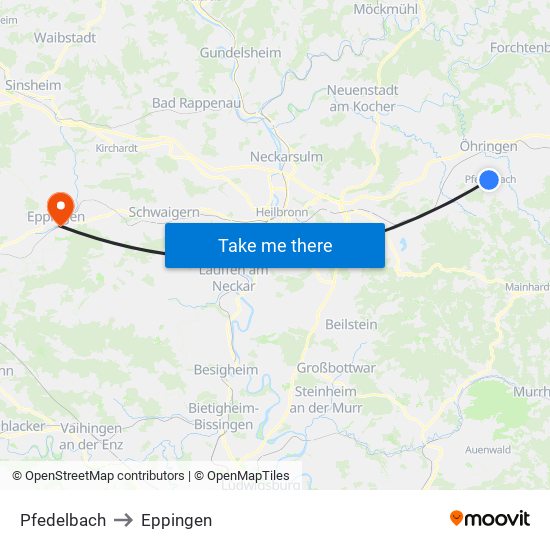 Pfedelbach to Eppingen map