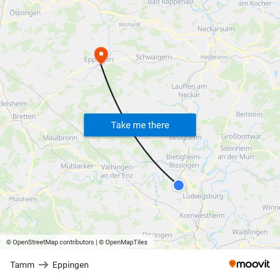 Tamm to Eppingen map