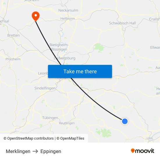 Merklingen to Eppingen map