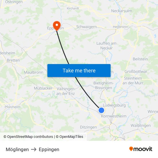 Möglingen to Eppingen map