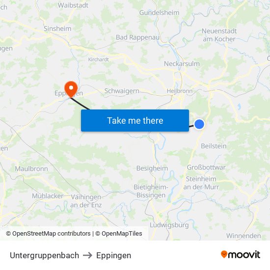 Untergruppenbach to Eppingen map