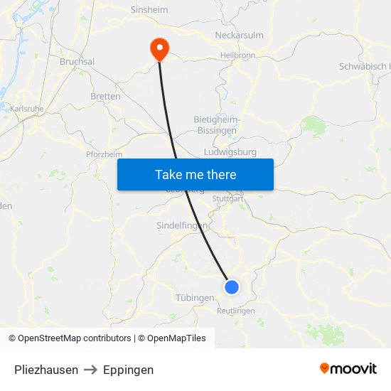 Pliezhausen to Eppingen map