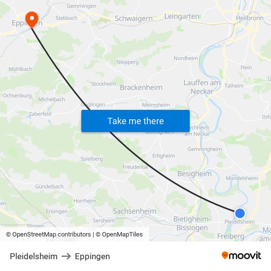 Pleidelsheim to Eppingen map