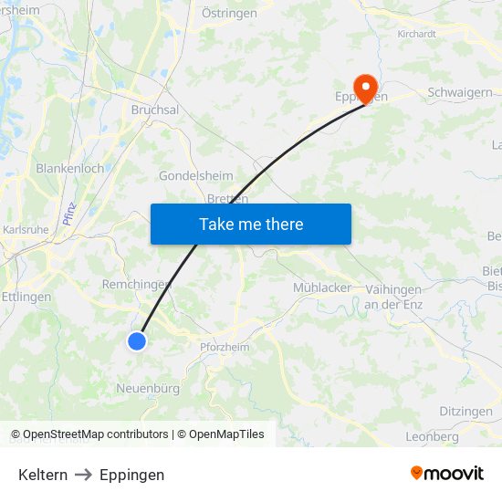 Keltern to Eppingen map