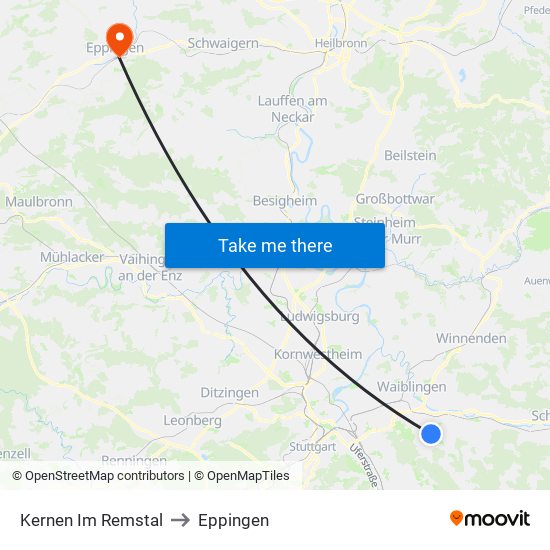 Kernen Im Remstal to Eppingen map