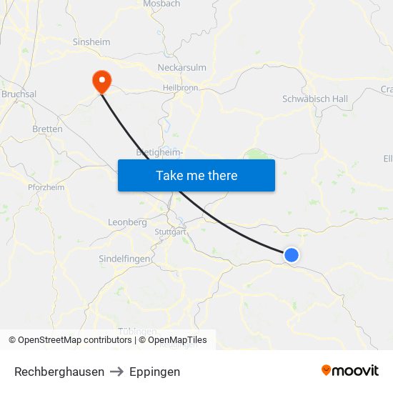 Rechberghausen to Eppingen map