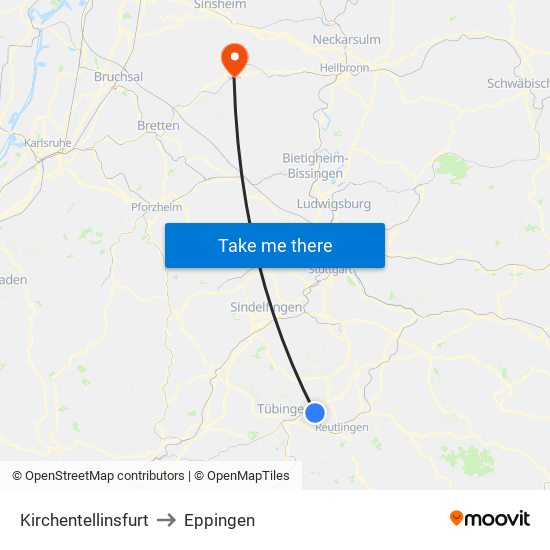 Kirchentellinsfurt to Eppingen map