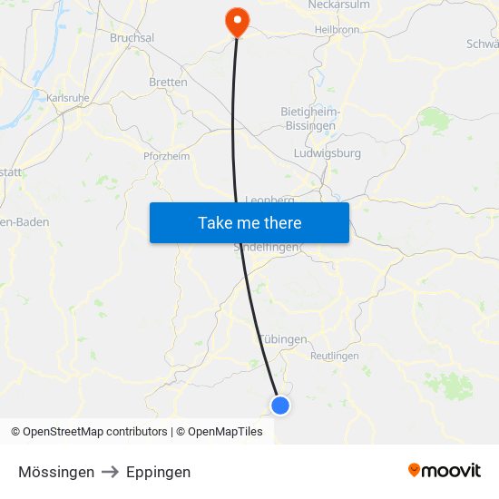 Mössingen to Eppingen map