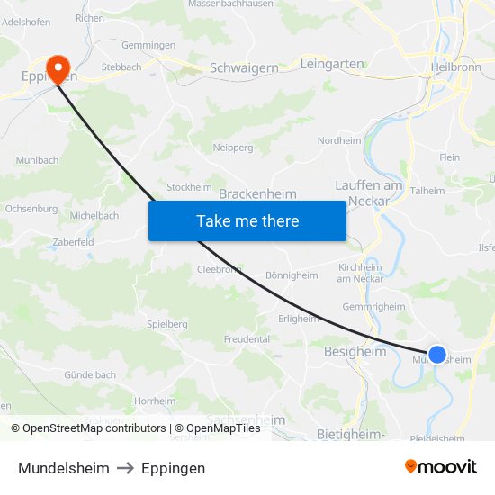 Mundelsheim to Eppingen map