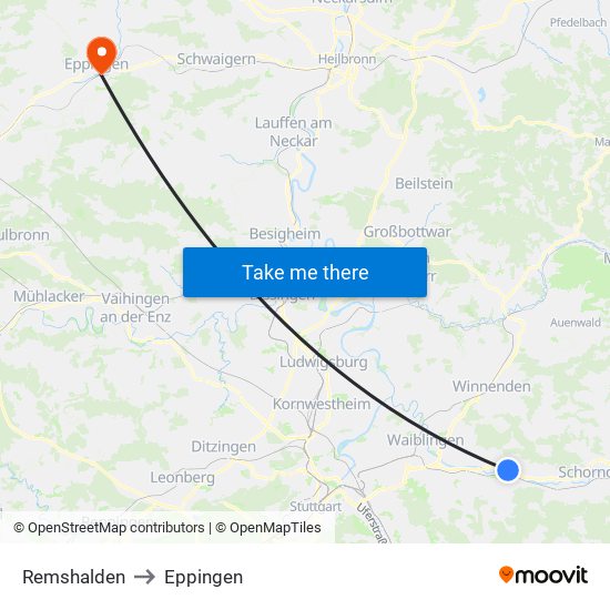 Remshalden to Eppingen map