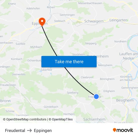 Freudental to Eppingen map