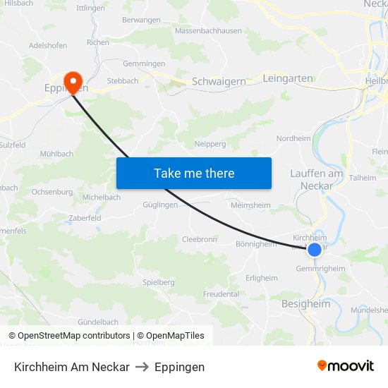 Kirchheim Am Neckar to Eppingen map