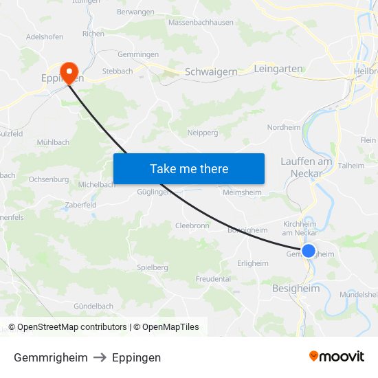 Gemmrigheim to Eppingen map