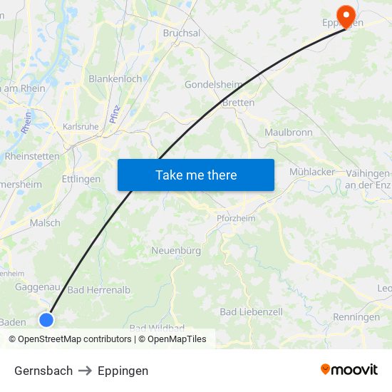 Gernsbach to Eppingen map