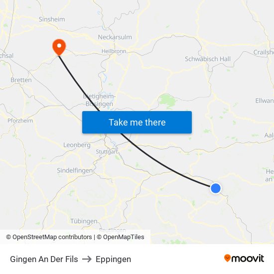 Gingen An Der Fils to Eppingen map