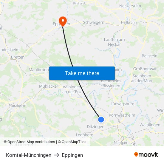 Korntal-Münchingen to Eppingen map