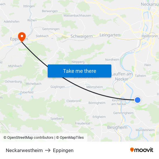 Neckarwestheim to Eppingen map
