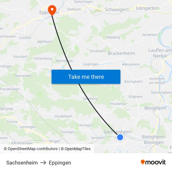 Sachsenheim to Eppingen map