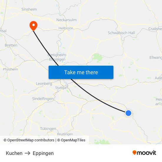 Kuchen to Eppingen map