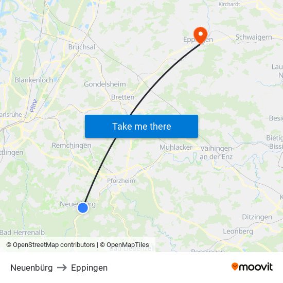 Neuenbürg to Eppingen map