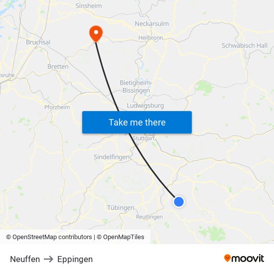 Neuffen to Eppingen map