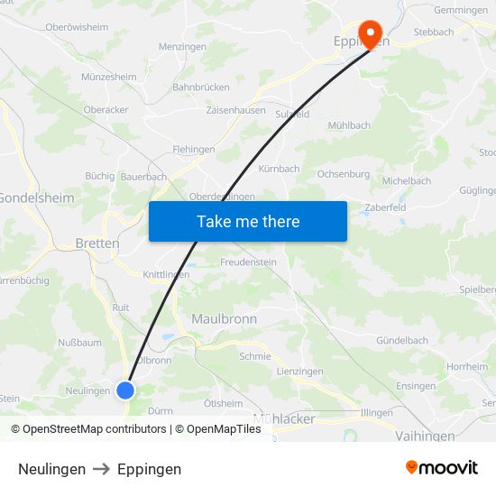 Neulingen to Eppingen map