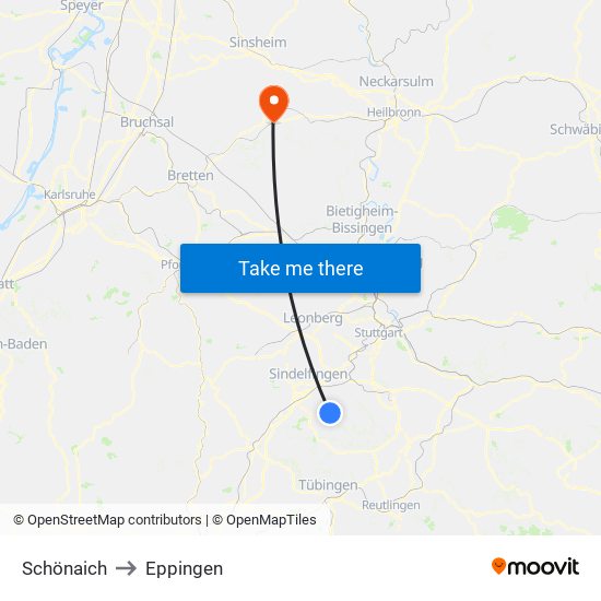 Schönaich to Eppingen map