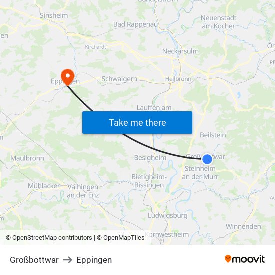 Großbottwar to Eppingen map