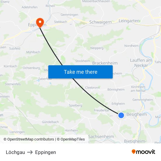 Löchgau to Eppingen map