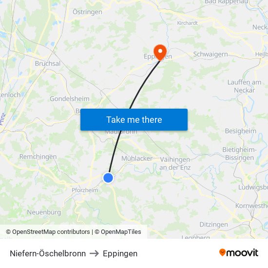 Niefern-Öschelbronn to Eppingen map