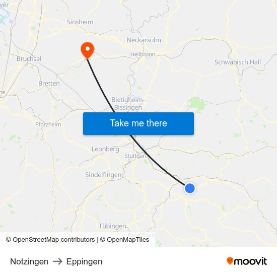 Notzingen to Eppingen map