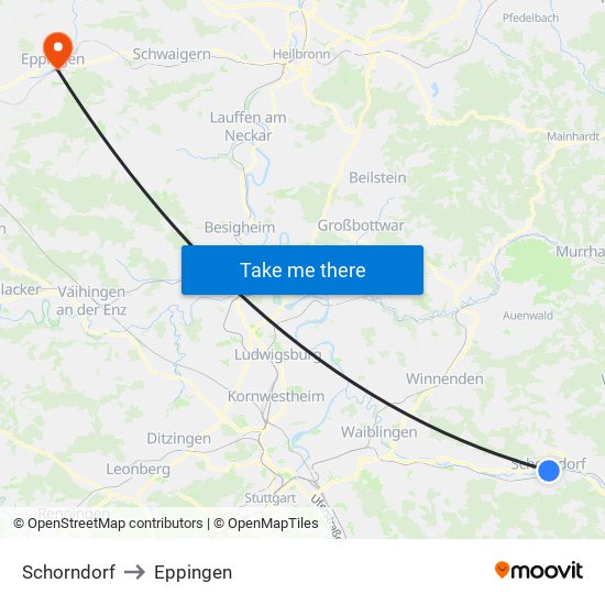 Schorndorf to Eppingen map