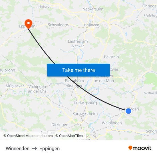 Winnenden to Eppingen map