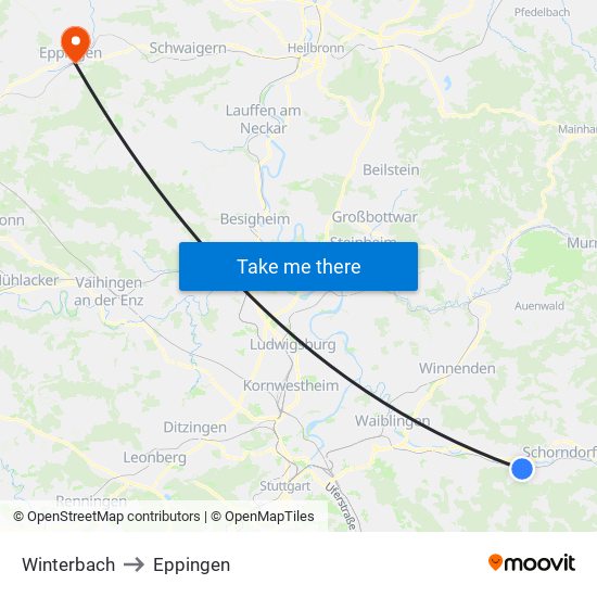 Winterbach to Eppingen map