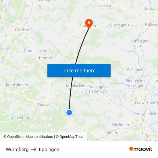 Wurmberg to Eppingen map