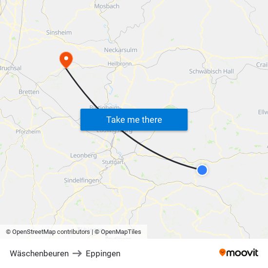 Wäschenbeuren to Eppingen map