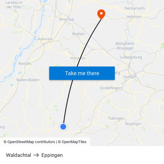 Waldachtal to Eppingen map