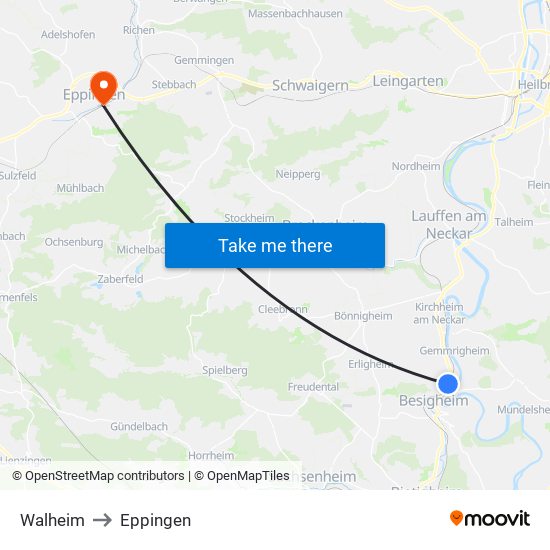 Walheim to Eppingen map