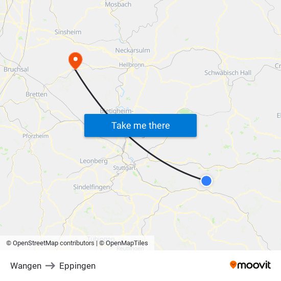 Wangen to Eppingen map