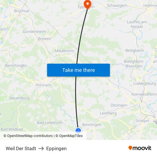 Weil Der Stadt to Eppingen map