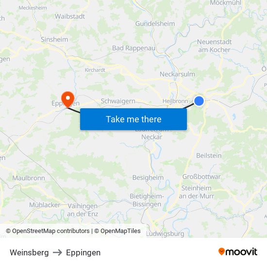 Weinsberg to Eppingen map