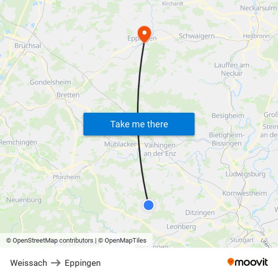 Weissach to Eppingen map