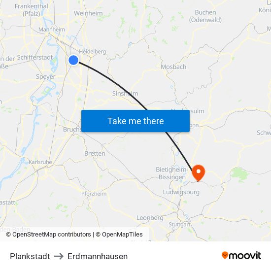 Plankstadt to Erdmannhausen map