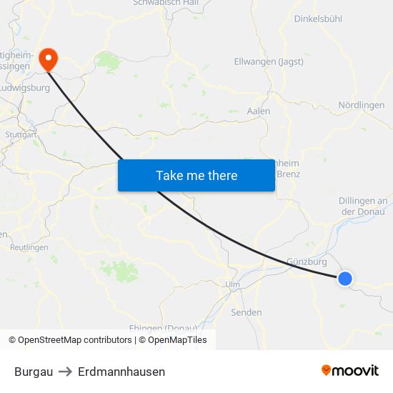 Burgau to Erdmannhausen map