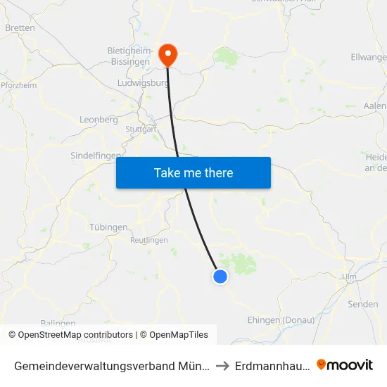 Gemeindeverwaltungsverband Münsingen to Erdmannhausen map