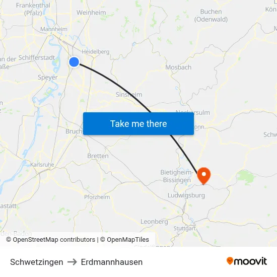 Schwetzingen to Erdmannhausen map