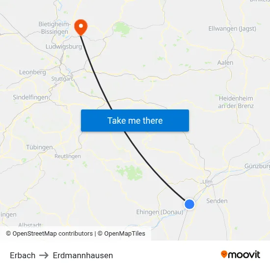 Erbach to Erdmannhausen map