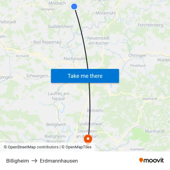 Billigheim to Erdmannhausen map